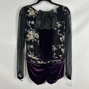 Mara Alternative Dance Medium Purple Velvet Mesh Floral Embroidered Leotard